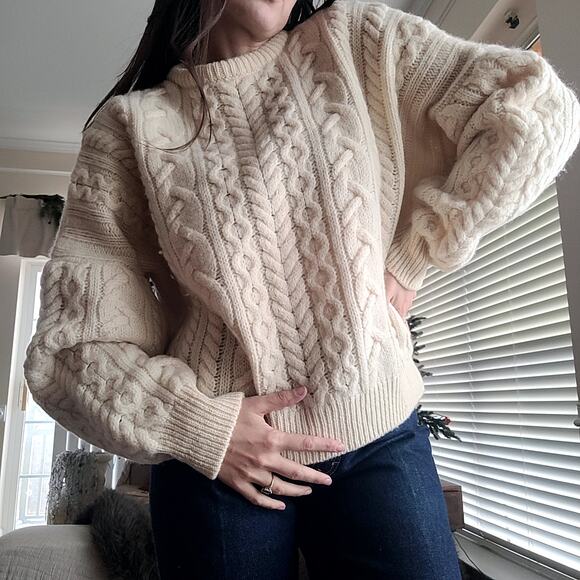 Vtg Charter Club Wool Cableknit Chunky Sweater Sz L - Picture 2 of 9